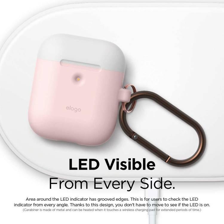 Elago Duo Hang Silicone Case with Apple AirPods Case 1 & 2 Generation, Drop Resistant, Dustproof and Absorbing Protective Cover with Hang Case Body-Pink / Top-White, Pastel Blue