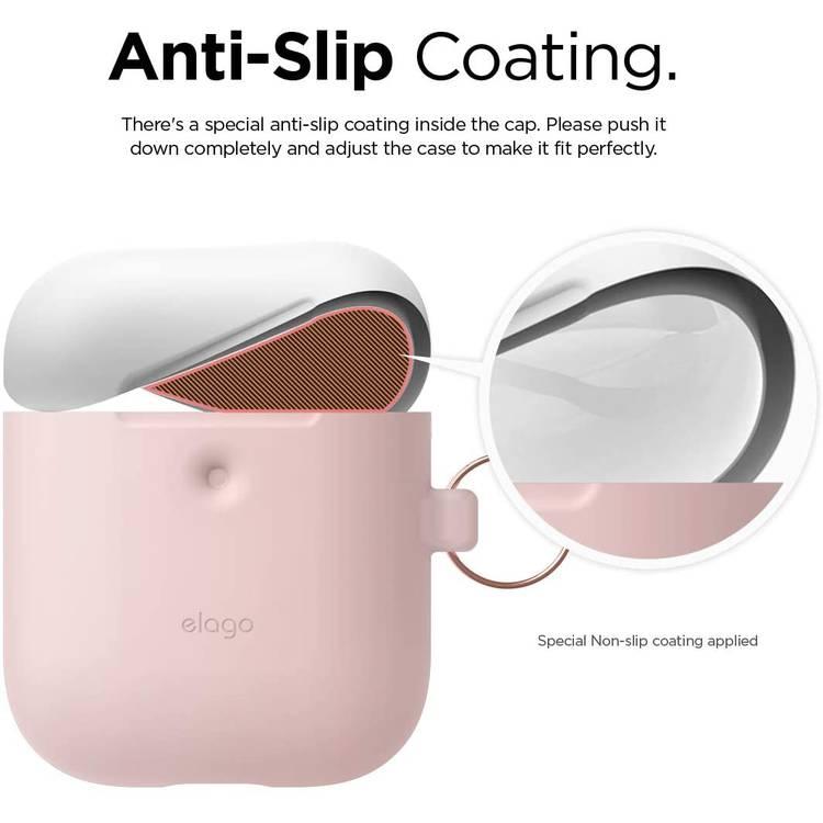 Elago Duo Hang Silicone Case with Apple AirPods Case 1 & 2 Generation, Drop Resistant, Dustproof and Absorbing Protective Cover with Hang Case Body-Pink / Top-White, Pastel Blue