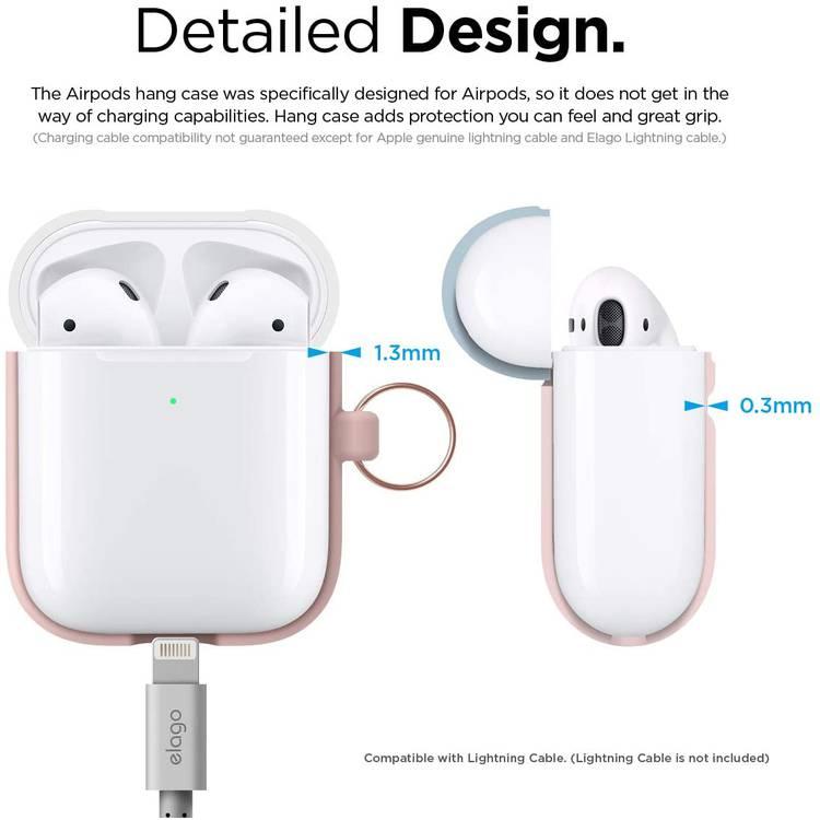 Elago Duo Hang Silicone Case with Apple AirPods Case 1 & 2 Generation, Drop Resistant, Dustproof and Absorbing Protective Cover with Hang Case Body-Pink / Top-White, Pastel Blue