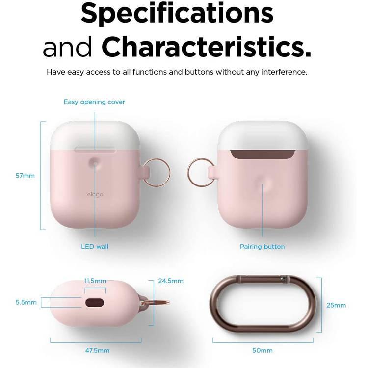 Elago Duo Hang Silicone Case with Apple AirPods Case 1 & 2 Generation, Drop Resistant, Dustproof and Absorbing Protective Cover with Hang Case Body-Pink / Top-White, Pastel Blue