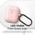 Elago Silicone Case with Anti-Lost Keychain Compatible with Apple AirPods 1/2 Wireless Charging Case, Front LED Visible, Anti-Slip Coating Inside, Premium Silicone - Pink