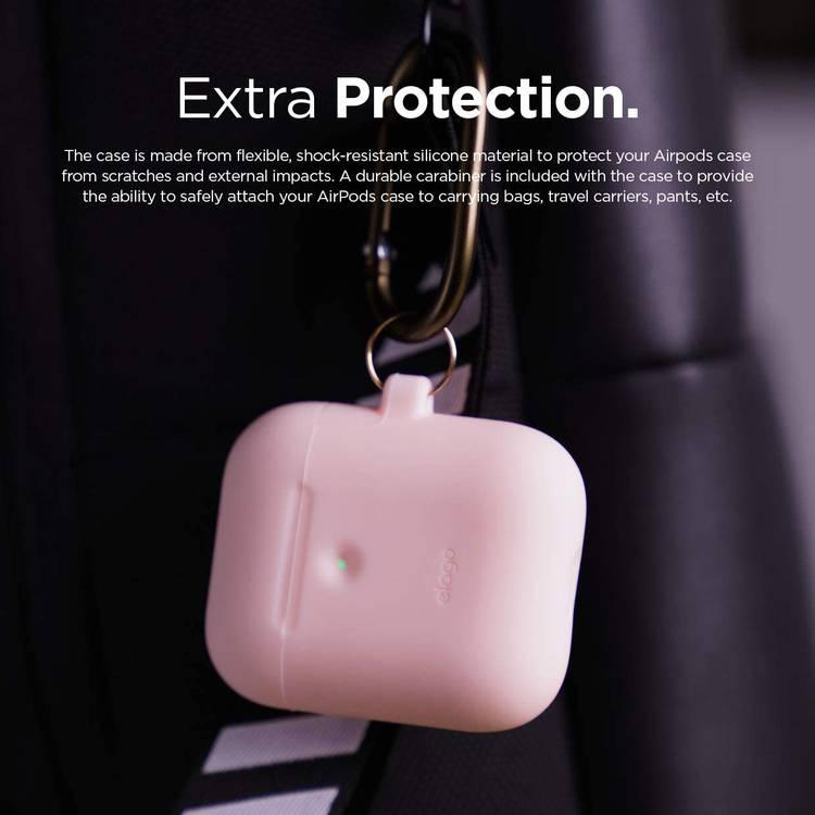 Elago Silicone Case with Anti-Lost Keychain Compatible with Apple AirPods 1/2 Wireless Charging Case, Front LED Visible, Anti-Slip Coating Inside, Premium Silicone - Pink