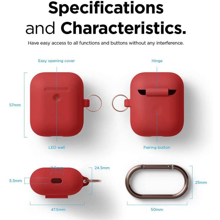 Elago Silicone Case with Anti-Lost Keychain Compatible with Apple AirPods 1/2 Wireless Charging Case, Front LED Visible, Anti-Slip Coating Inside, Premium Silicone - Red