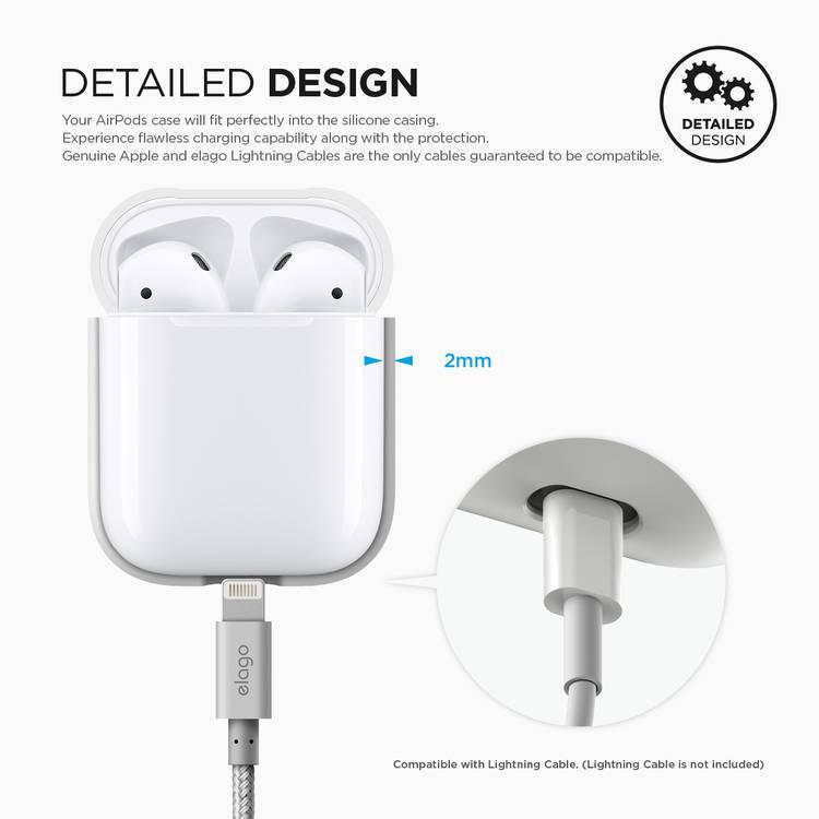 Elago Silicone Case Compatible with Apple AirPods 1 & 2 Generation, Supports Wireless Charging, Shock Resistant - White