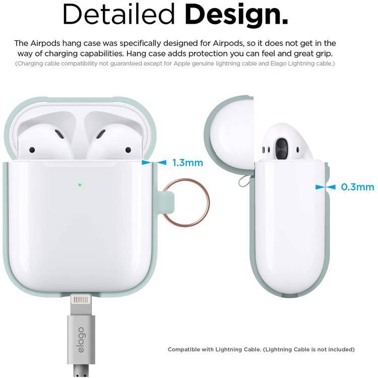 Elago Silicone Case with Anti-Lost Keychain Compatible with Apple AirPods 1/2 Wireless Charging Case, Front LED Visible, Anti-Slip Coating Inside, Premium Silicone - Baby Mint