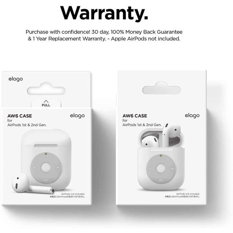 Elago AW6 Case Designed Compatible for Apple AirPods 1 & 2 Generation, Classic Music Player Design, Scratch Resistant, Drop Resistant, Dustproof and Absorbing Protective Cover - White