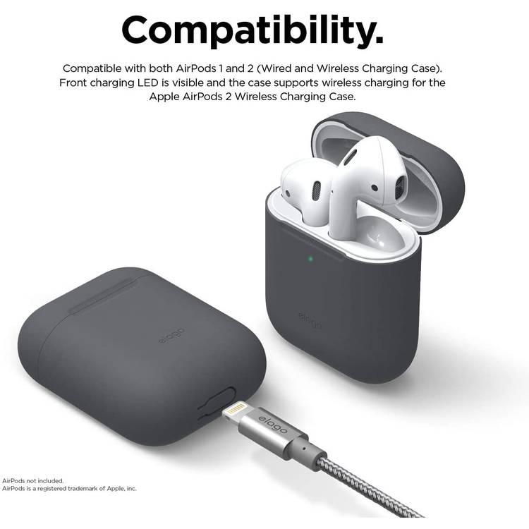 Elago Basic Skinny Case Compatible for Apple AirPods 1&2 Generation, Upgraded Premium Silicone, Front LED Visible, Scratch Resistant, Drop Resistant, Dustproof and Absorbing