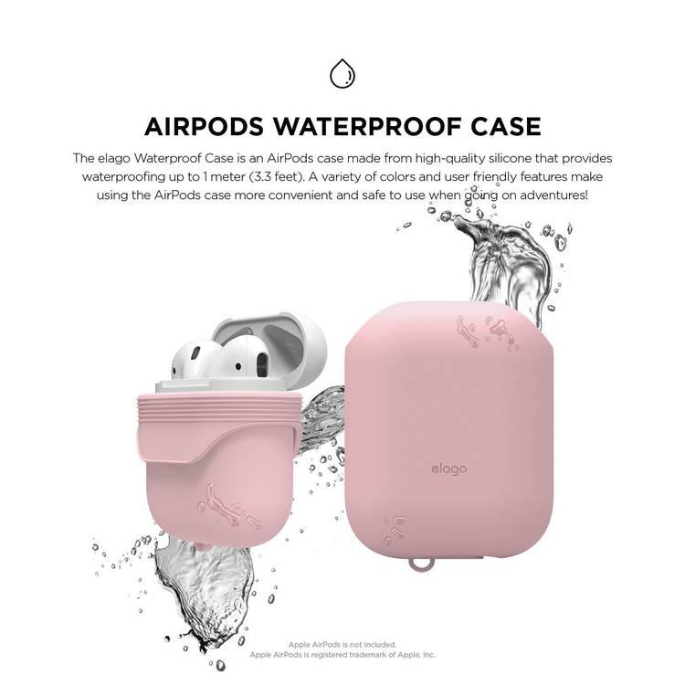 Elago Waterproof  Case For Apple AirPods 1&2 Generation, up to 1 meter (3.3 feet), Charge by Opening Bottom Cap, Layers of Protection, Dust & Water Proof Protective Cover Lovely Pink