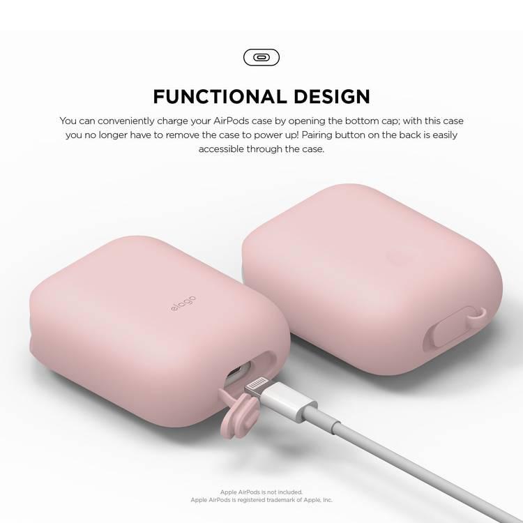 Elago Waterproof  Case For Apple AirPods 1&2 Generation, up to 1 meter (3.3 feet), Charge by Opening Bottom Cap, Layers of Protection, Dust & Water Proof Protective Cover Lovely Pink