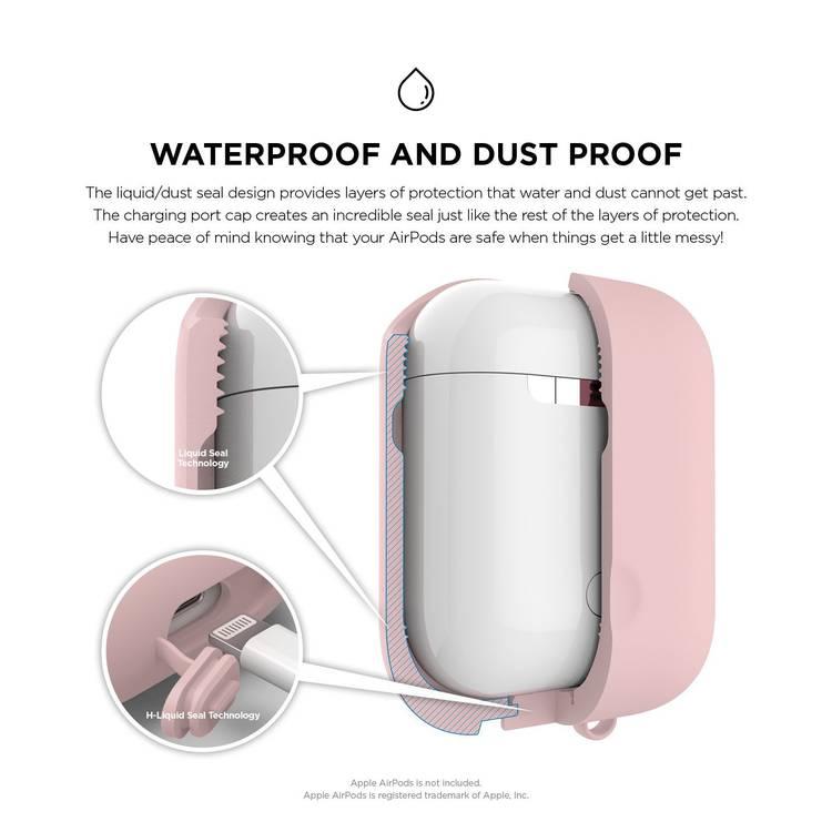 Elago Waterproof  Case For Apple AirPods 1&2 Generation, up to 1 meter (3.3 feet), Charge by Opening Bottom Cap, Layers of Protection, Dust & Water Proof Protective Cover Lovely Pink