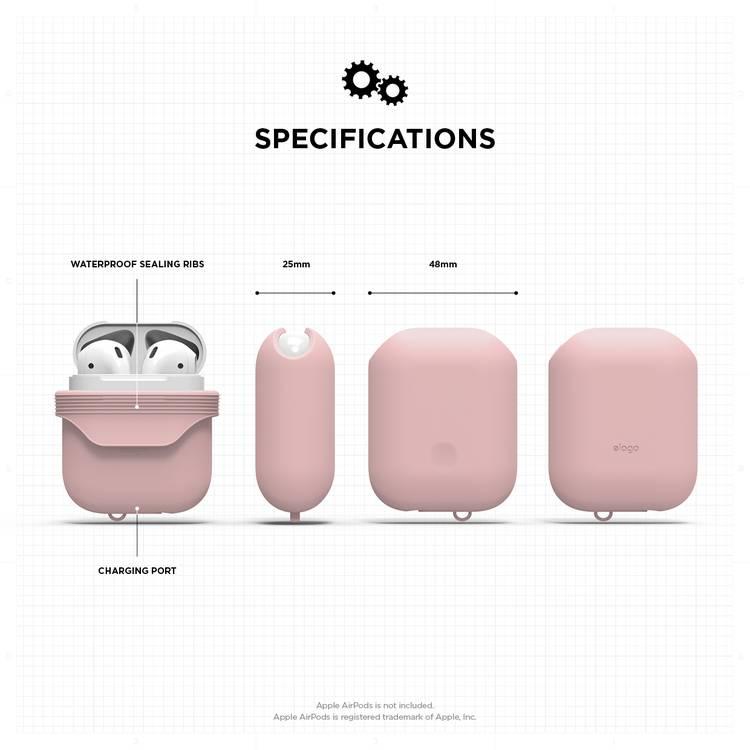 Elago Waterproof  Case For Apple AirPods 1&2 Generation, up to 1 meter (3.3 feet), Charge by Opening Bottom Cap, Layers of Protection, Dust & Water Proof Protective Cover Lovely Pink