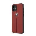 CG Mobile Ferrari Off Track Genuine Leather Hard Case with Contrasted Stitched Nylon Middle Stripe for iPhone 12 Mini (5.4")  Officially Licensed, Shock Resistant - Red