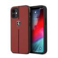 CG Mobile Ferrari Off Track Genuine Leather Hard Case with Contrasted Stitched Nylon Middle Stripe for iPhone 12 Mini (5.4")  Officially Licensed, Shock Resistant - Red