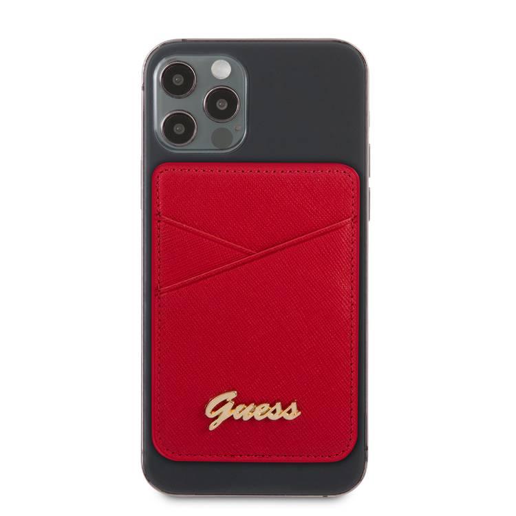 CG MOBILE Guess Saffiano Script Wallet Cardslot with Magsafe for iPhone 12 Pro Max, 12/12 Pro, 12 Mini, Magnetic Wallet Card Holder, Phone Back Slot Wallet Card Case Officially Licensed Red