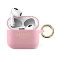 CG MOBILE Guess Silicone Glitter Case with Ring Compatible for AirPods 3, Scratch & Drop Resistant, Dustproof & Absorbing Protective Silicone Cover