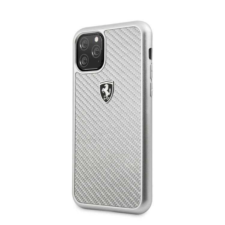 CG MOBILE Ferrari Heritage Real Carbon Hard Phone Case Compatible for Apple iPhone 11 Pro (5.8") Anti-Scratch Mobile Case Officially Licensed - Silver