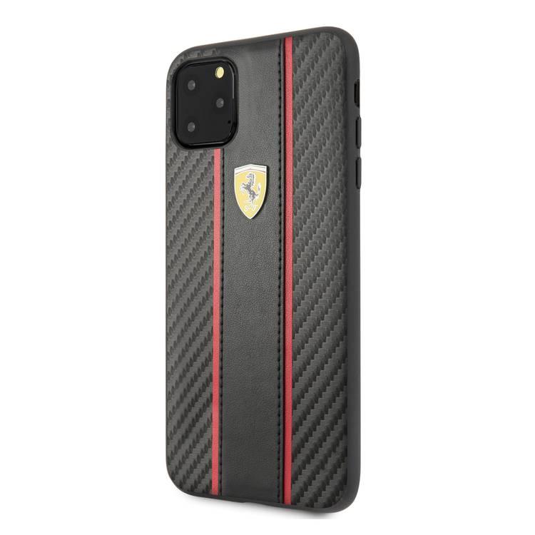 CG MOBILE Ferrari Carbon PU Leather Hard Phone Case Compatible for iPhone 11 Pro (5.8") Drop Protection Mobile Case Officially Licensed - Black