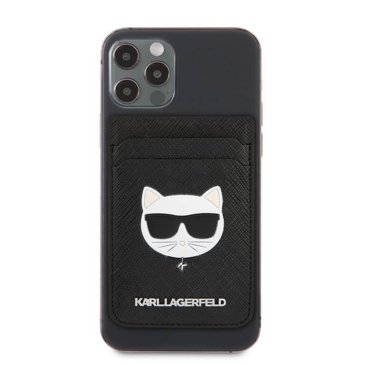 CG MOBILE Karl Lagerfeld Saffiano Choupette Head Wallet Two Card slot with Magsafe for iPhone 12 Pro Max, 12/12 Pro, 12 Mini, Magnetic Wallet Card Holder Officially Licensed Black