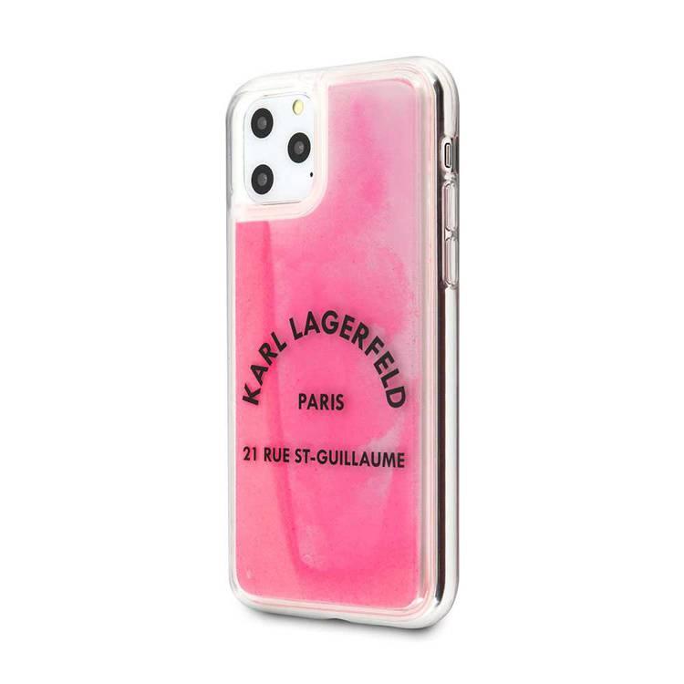 CG Mobile Karl Lagerfeld Glow in the Dark Sand Case For iPhone 11 Pro Officially Licensed, Shock Resistant, Cameras, Buttons and Speakers, with Wireless Chargers - Grey/Pink