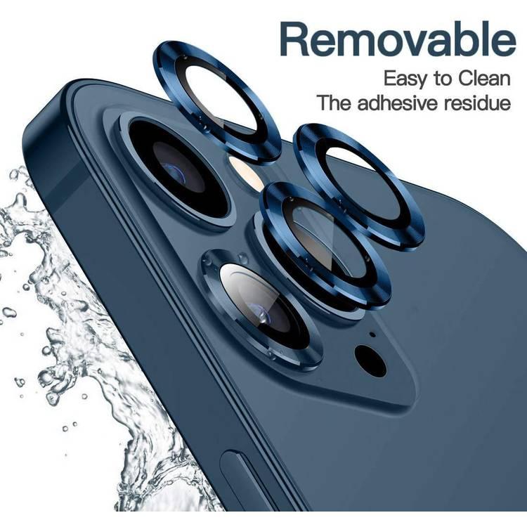 Devia Gemstone Lens Protector ( 3pcs ) Compatible for iPhone 12 Pro Max (6.7") Aluminum Alloy + Tempered Glass Camera Lens Protector, Explosion-proof & Scratch-proof - Blue