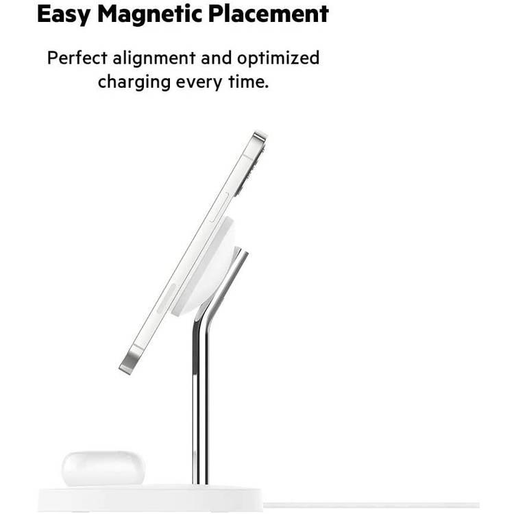 Belkin WIZ010myWH 2-in-1 Wireless Charger Stand - MagSafe 15W Compatible