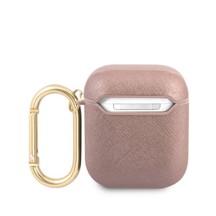 CG Mobile Guess PU Saffiano Case with Script Metal Logo for Airpods 1/2, Scratch Resistant, Shock Absorption & Drop Protection Cover Officially Licensed - Pink