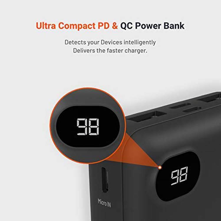 Porodo 4-Port Power Bank with Digital Power Display - 10000 mAh - Black