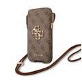 CG MOBILE Guess 4G Script Crossbody Pouch Case with Cord Compatible for iPhone 12 / 12 Pro ( 6.1" ) Anti-Fall Necklace, Adjustable Neck Cord Lanyard Strap Officially Licensed - Brown