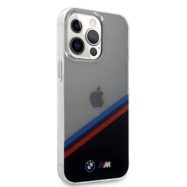 CG MOBILE BMW M Collection PC/TPU Hard Case Tricolor Stripe Diagonal Black Lower Part Compatible for iPhone 13 Pro (6.1") Easy Access to All Ports - Tranparent Black