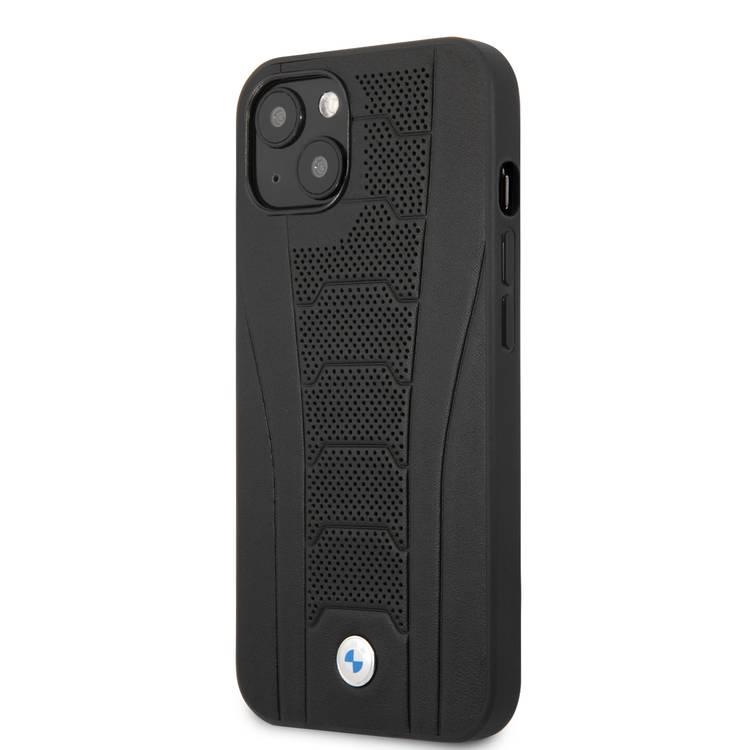 CG MOBILE BMW Real Leather Hard Case Seat Pattern Tone On Tone Perforations Debossed Lines Compatible for iPhone 13 Pro Max (6.7")  - Black