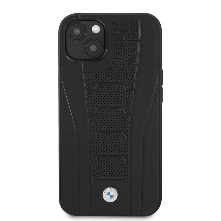 CG MOBILE BMW Real Leather Hard Case Seat Pattern Tone On Tone Perforations Debossed Lines Compatible for iPhone 13 Pro Max (6.7")  - Black