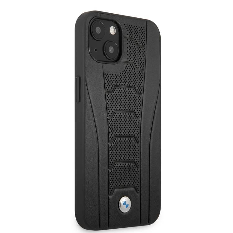 CG MOBILE BMW Real Leather Hard Case Seat Pattern Tone On Tone Perforations Debossed Lines Compatible for iPhone 13 Pro Max (6.7")  - Black