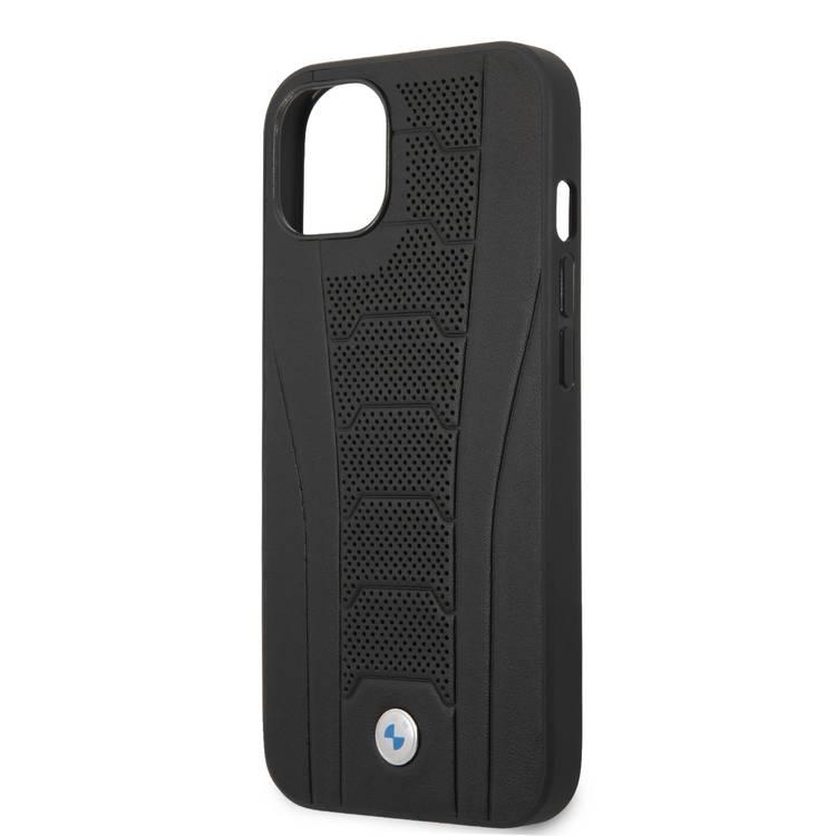 CG MOBILE BMW Real Leather Hard Case Seat Pattern Tone On Tone Perforations Debossed Lines Compatible for iPhone 13 Pro Max (6.7")  - Black