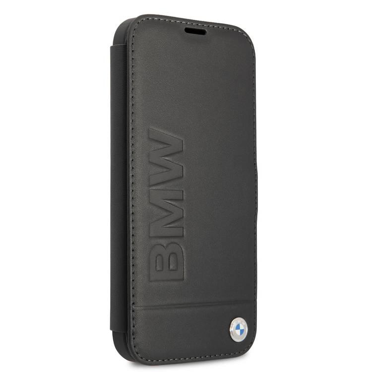 CG MOBILE BMW Real Leather BookType Case Hot Stamp & Metal Logo with Card Slot Compatible for iPhone 13 Pro Max (6.7") Easy Access to All Ports - Black
