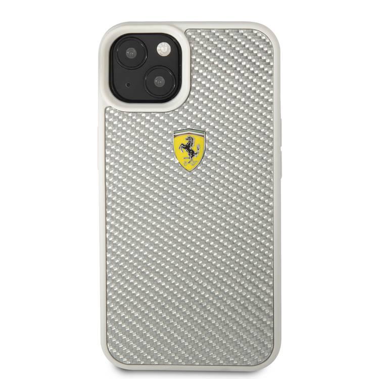 CG MOBILE Ferrari Real Carbon Hard Case Metal Logo Compatible for iPhone 13 (6.1") Scratches Resistant, Easy Access to All Ports