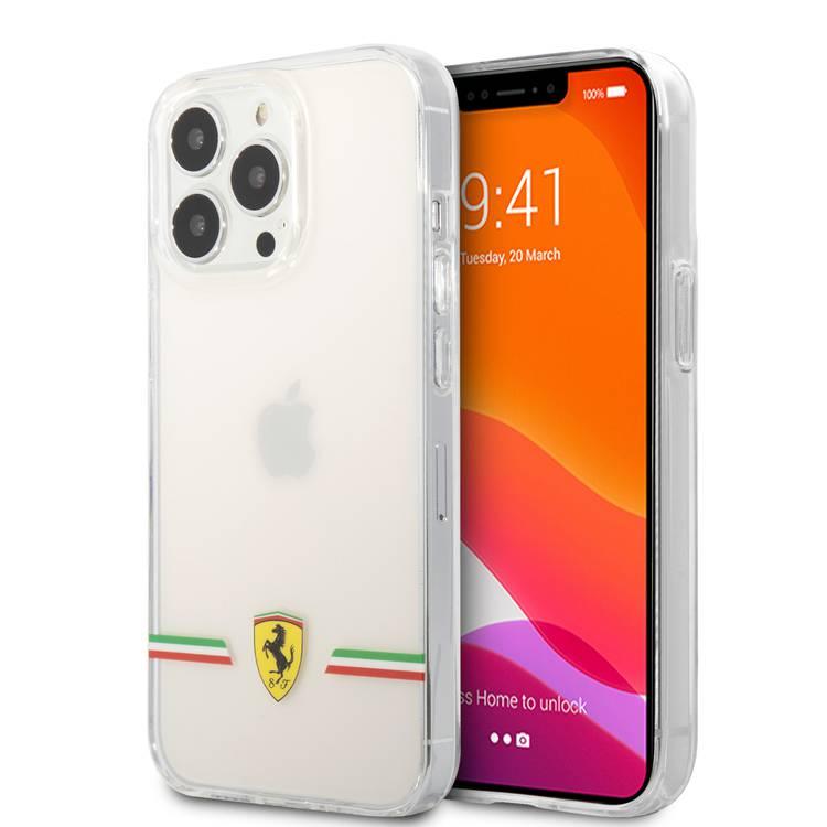  CG MOBILE Ferrari Transparent Case Italia Wings Print Logo Compatible for iPhone 13 Pro Max (6.7") Scratches Resistant, Easy Access to All Ports, Drop & Shock Absorption Protective Back Cover Suitable with Wireless Charging Officially Licensed