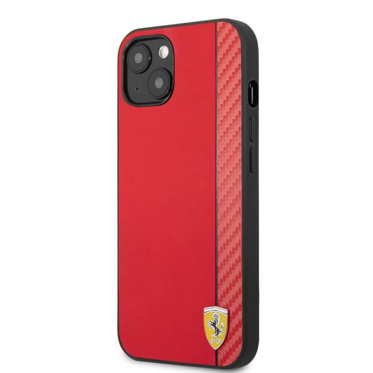 CG MOBILE Ferrari Hard Case PU Smooth & Carbon Effect Vertical Stripe Metal Logo Compatible for iPhone 13 Mini (5.4") Anti-Scratch, Easy Access to All Ports