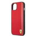 CG MOBILE Ferrari Hard Case PU Smooth & Carbon Effect Vertical Stripe Metal Logo Compatible for iPhone 13 Mini (5.4") Anti-Scratch, Easy Access to All Ports