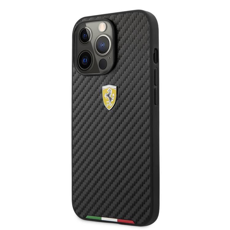 CG MOBILE Ferrari Hard Case PU Smooth & Italian Flag Line Metal Logo Compatible for iPhone 13 Pro Max (6.7") Anti-Scratch, Easy Access to All Ports