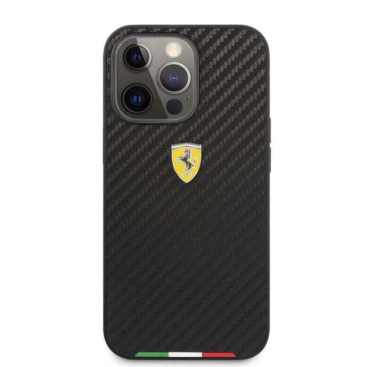 CG MOBILE Ferrari Hard Case PU Smooth & Italian Flag Line Metal Logo Compatible for iPhone 13 Pro Max (6.7") Anti-Scratch, Easy Access to All Ports, Shock Absorption & Drop Protective Back Cover Suitable with Wireless Charging Officially Licensed