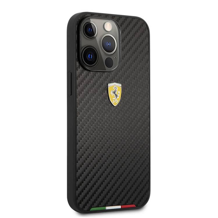 CG MOBILE Ferrari Hard Case PU Smooth & Italian Flag Line Metal Logo Compatible for iPhone 13 Pro Max (6.7") Anti-Scratch, Easy Access to All Ports