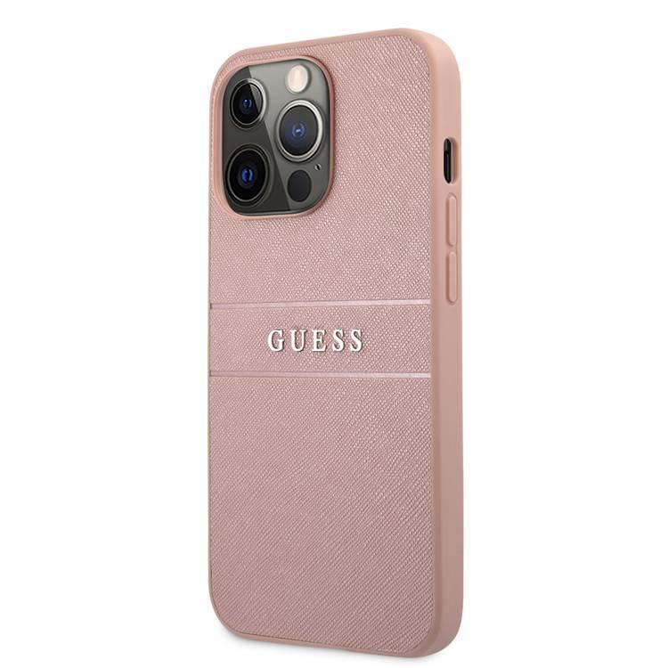 CG MOBILE Guess PU Leather Case Saffiano with Metal Logo Hot Stamp Stripes Compatible for iPhone 13 Pro Max (6.7") Anti-Scratch, Easy Access to All Ports, Shock Absorption & Drop Protective Back Cover Suitable with Wireless Charging Officially Licensed