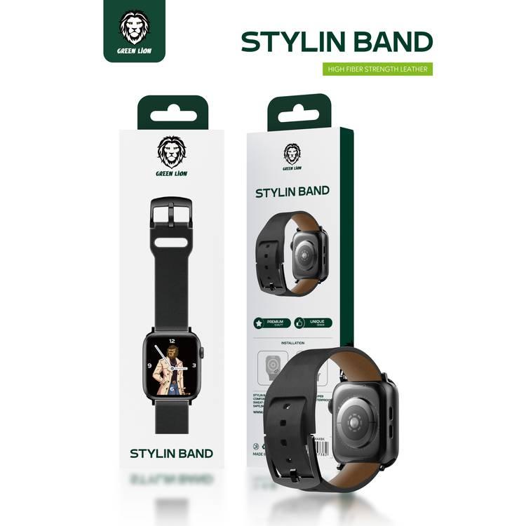 Green Lion Stylin Leather Watch Strap Band, Fit & Comfortable Replacement Wrist Band, Adjustable Straps Compatible for Apple Watch 42/44/ 45 mm - Black