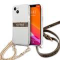 CG MOBILE Guess PC/TPU Transparent Case 4G Stripe with Anti-Lost Crossbody Chain Compatible for iPhone 13 (6.1") Anti-Scratch, Easy Access to All Ports