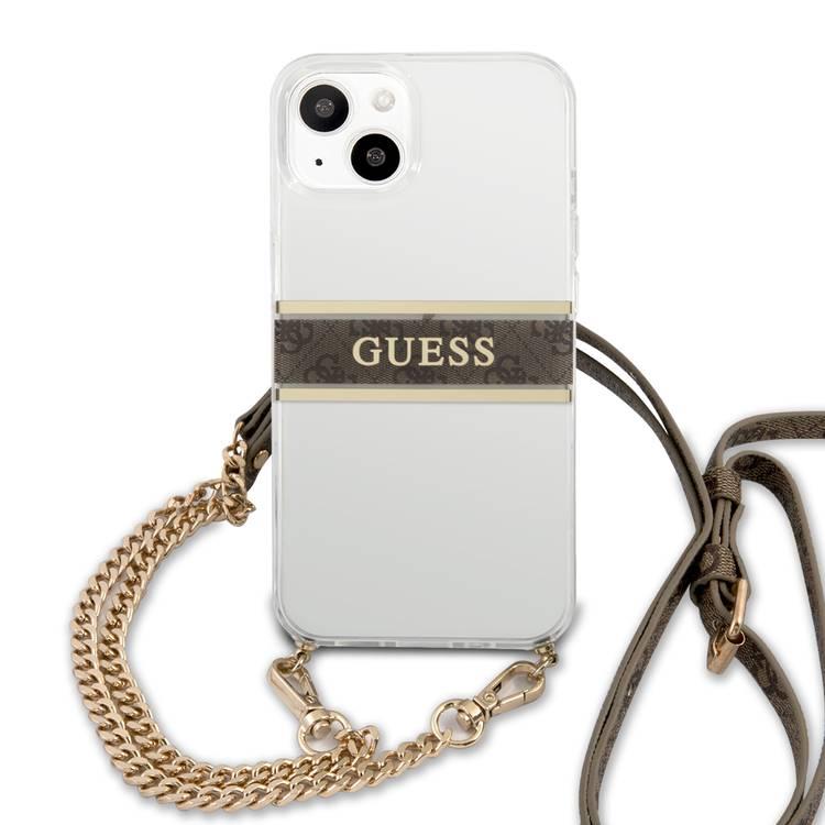 CG MOBILE Guess PC/TPU Transparent Case 4G Stripe with Anti-Lost Crossbody Chain Compatible for iPhone 13 (6.1") Anti-Scratch, Easy Access to All Ports