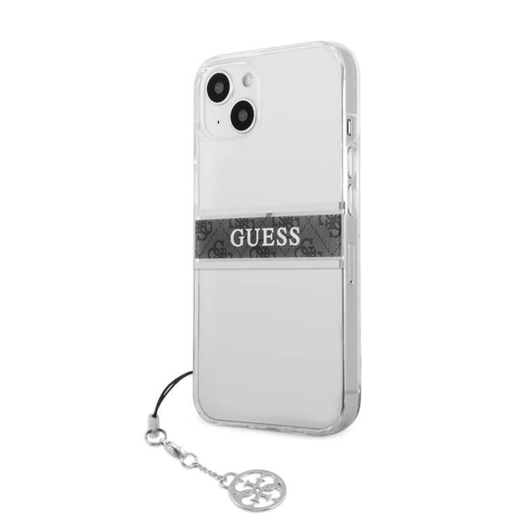 CG MOBILE Guess PC/TPU Transparent Case 4G Stripe with Elegant Charm Compatible for iPhone 13 (6.1") Anti-Scratch, Easy Access to All Ports, Shock Absorption