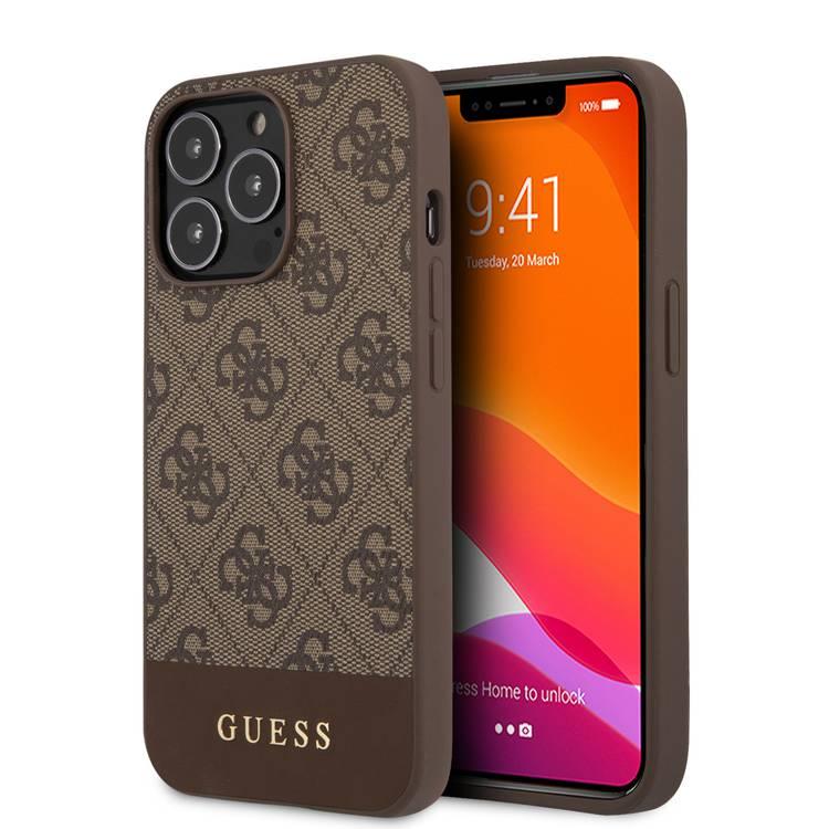 CG MOBILE Guess PC/TPU 4G PU Case with Bottom Stripe Metal Logo Compatible for iPhone 13 Pro (6.1") Anti-Scratch, Easy Access to All Ports, Shock Absorption