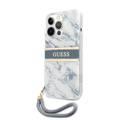 CG MOBILE Guess PC/TPU Case Marble Design & Stripe with Anti-Lost Nylon Strap for iPhone 13 Pro (6.1") Back Cover Suitable with Wireless Chargers Officially Licensed Blue