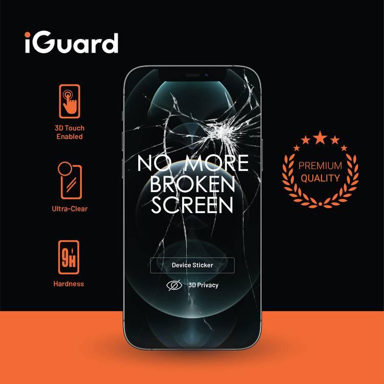 iGuard by Porodo 3D Curved-Edge Glass Screen Protector with Oleo-Phobic Coating Compatible for iPhone 13 / 13 Pro (6.1") 9H Hardness, Seamless Touch, Shock & Impact Protection