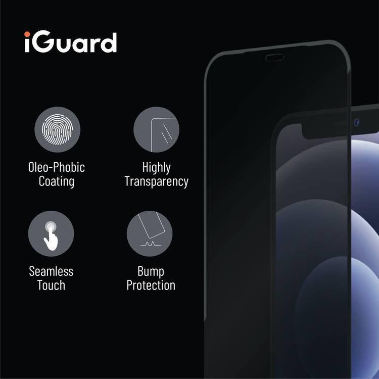 iGuard by Porodo 3D Curved-Edge Glass Screen Protector with Oleo-Phobic Coating Compatible for iPhone 13 / 13 Pro (6.1") 9H Hardness, Seamless Touch, Shock & Impact Protection